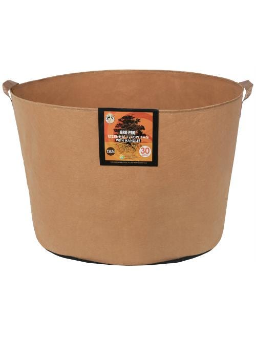 Gro Pro Essential Round Fabric Pot w/ Handles 30 Gallon - Tan (30/Cs)